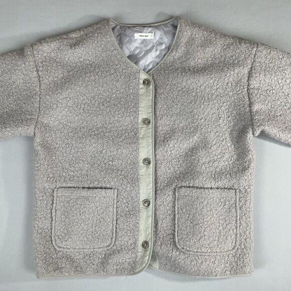 Mod Ref Teddy Sherpa Fleece Button Up Jacket Coat Women’s Large Light Grey - Picture 3 of 16